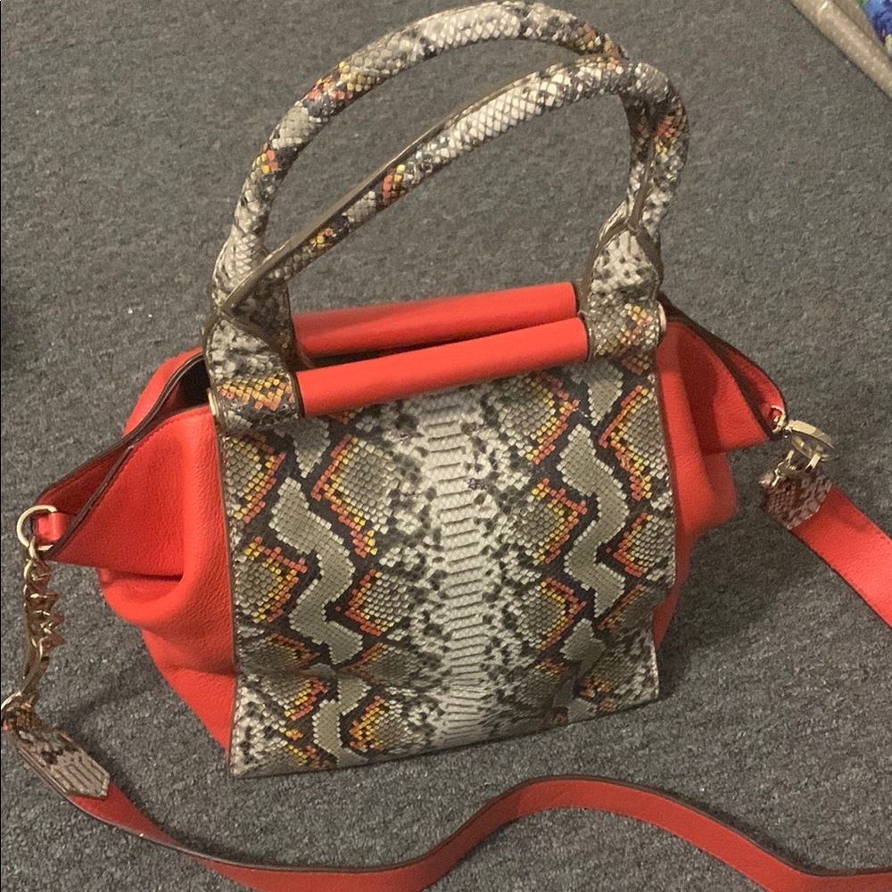 Stylish Leather Orange and Snakeskin Handbag by Sharif
